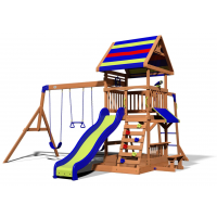 Complex Loc de Joaca Beach Front - Northbrook Wooden Swing din lemn de cedru - Centru din lemn cu tobogan si 2 nivele si Monkey Bars Backyard Discovery 